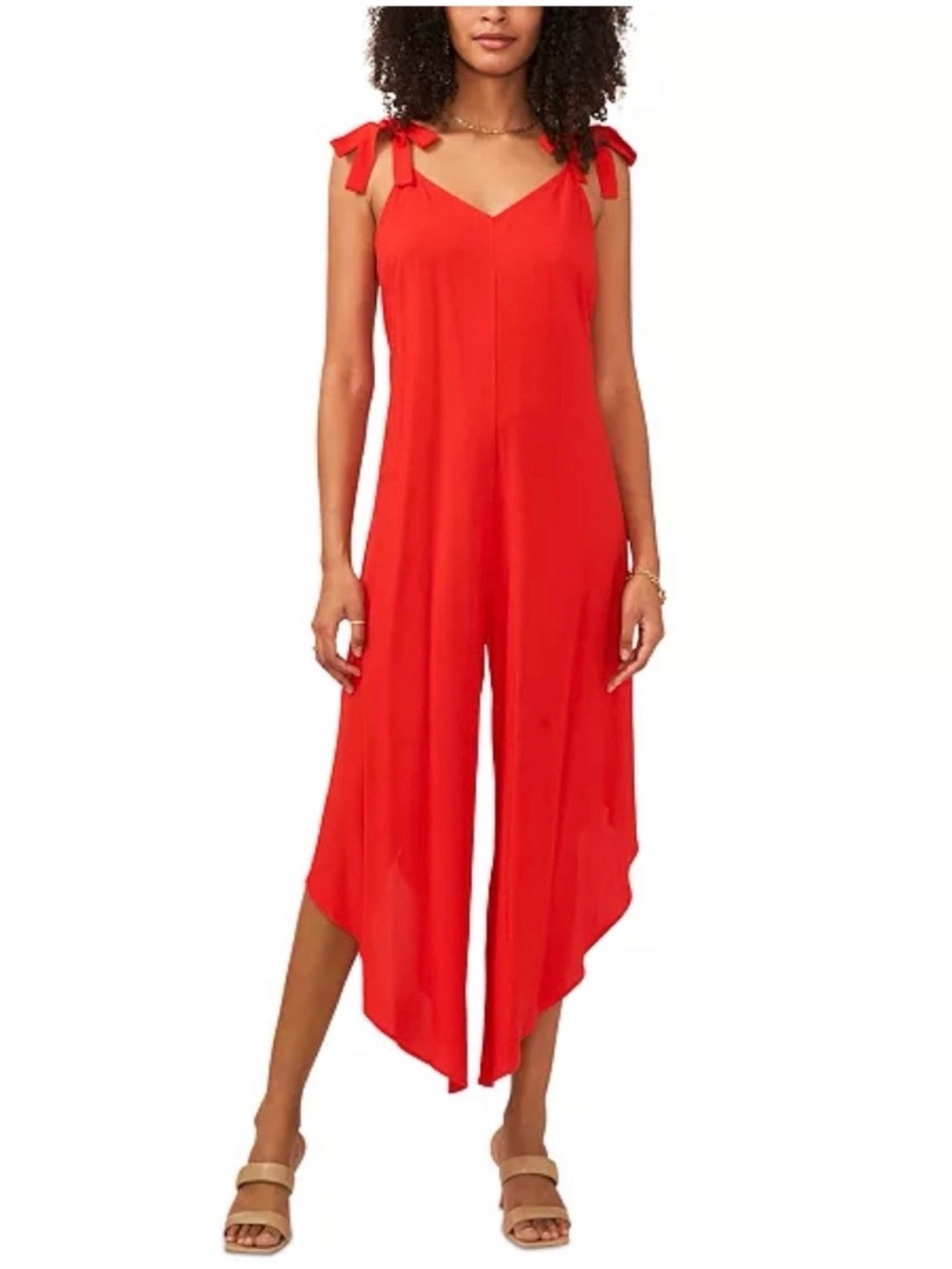 Vince Camuto Red Tie-Shoulder Wide-Leg Jumpsuit